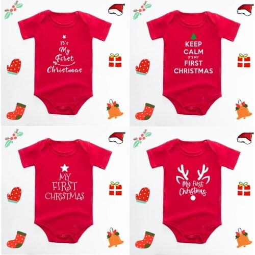 My First Christmas Baby Bodysuit Infant Baby Red Cotton Christmas Romper Boys Girls Christmas Jumpsuit Red Cloth Drop Shipping
