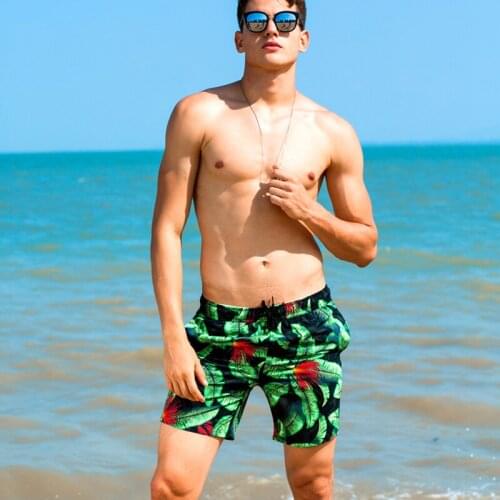 Green flower print mens beach board swim briefs shorts sexy swimwear 2021 new men bikinis swimming trunks men swimsuits sunga