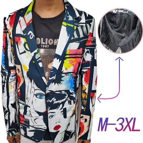 2021 New Tide Mens Fashion Print Blazer Design Plus Size Hip Hot Casual Male Slim Fit Suit Jacket Singer Costume