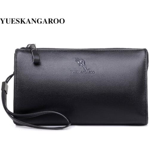 YUES KANGAROO Famous Brand Men Clutch Bags Leather Purse PU Leather Business Long Phone Wallet Black Male Handy Bags men wallets