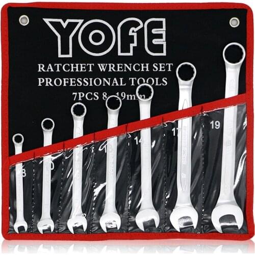 7Pcs Ratchet Wrench Set Double End Metric Combination Wrench 8-19mm Multifunctional Torque Gear Spanner Car Repair Tools