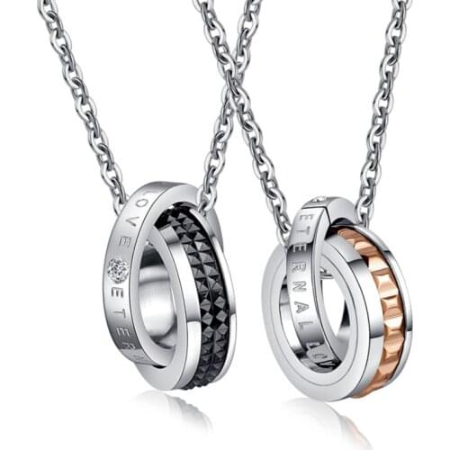 2018 New Double Circle Link Chain Stainless Steel Lovers Pendant Necklace for Men Women
