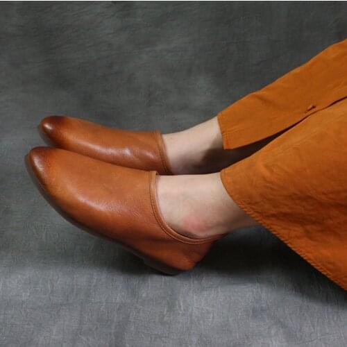 Careaymade-New Handmade Female Leather Shoes Full-Grain Leather Retro Pointed-Toe Brushed Mori Artistic Soft Sole Women Shoes