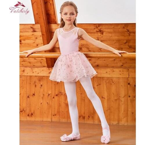 New Pink Girls Ballet Dress Dance Costumes Kids Bodysuit with Embroidery Soft Tutu Skirt