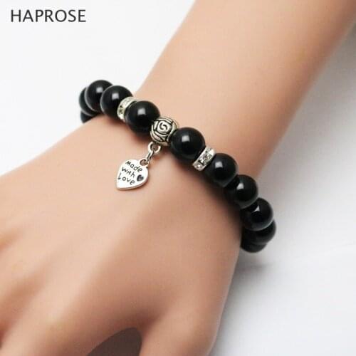 New Love Pendant Bracelet black agate beads stone charm charm bracelet natural beads diamond sequins bracelet Christmas gifts