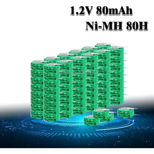 10-100pc Rechargeable 1.2 Volt 80mAh Ni-MH Li-Po Lithium Li-polymer Batteries Button Coin Cell Battery With Solder Pins