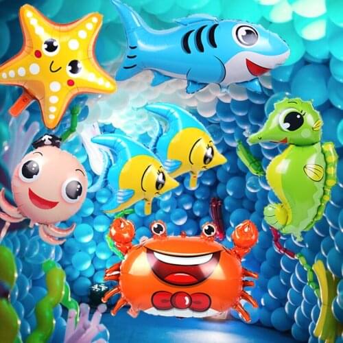 Under Sea Animals Balloons Cartoon Octopus Shark Starfish Baby Shower Birthday Party Wedding Balloons Decor Ocean World Animal