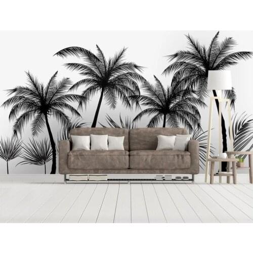 Custom wallpaper black and white tropical rainforest coconut tree European style TV background wall wallpaper for walls 3 d