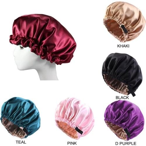 Adjusting Satin Bonnet Hair Caps Double Layer Adjust Sleep Night Cap Head Cover Hat For Curly Springy Hair Styling Accessories