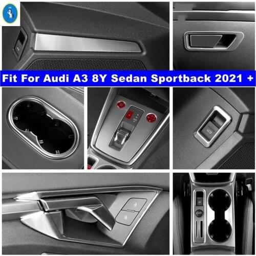 Silver Interior Refit Kit Water Cup Holder / Door Handle Bowl / Gear Box Panel / Cover Trim For Audi A3 8Y Sedan Sportback 2021