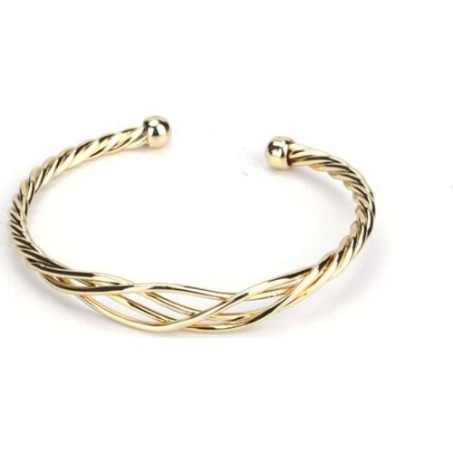 Chic Stylish Pure Gold Color Wrap Metal Wine Thread Charm Adjustable Bracelet Open Bangle Cuff For Unisex Couple Watch Accessory