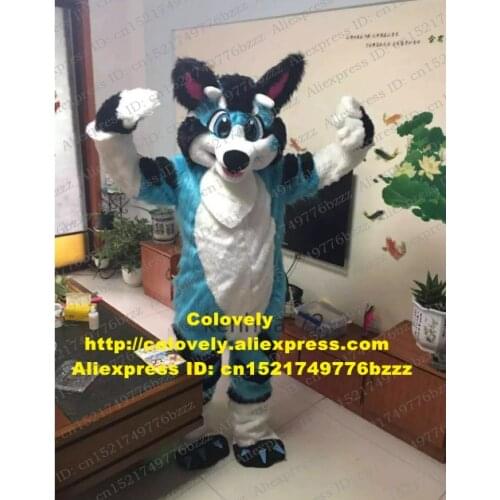 Blue Long Fur Furry Husky Dog Fox Wolf Fursuit Mascot Costume Adult Cartoon Character Art Festival Promotional Events zz9501