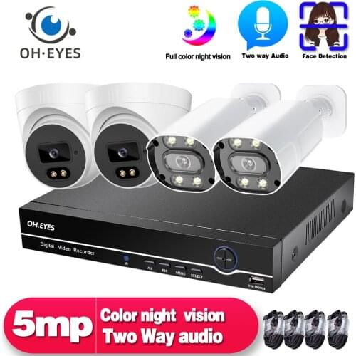Two Way Audio 5MP POE Security Camera System Outdoor Wired IP CCTV Video Surveillance Camera System Set 4CH POE NVR Kit 4K H.265