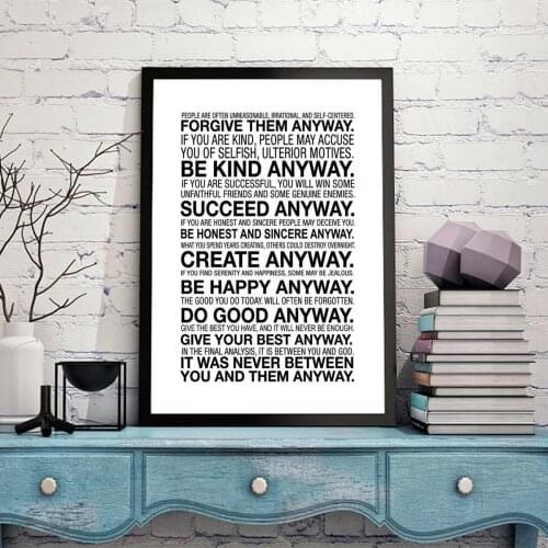 Anyway Life Words Vintage Retro Posters And Prints Home Decoration 4 Sizes Large Canvas Painting Modern Wall Art Picture