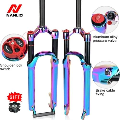 NANLIO Bicycle Fork Mountain Bike Front Fork Air Suspension Air Fork Disc Brake Locked Light 27.5/29 Inch Riding Accessories