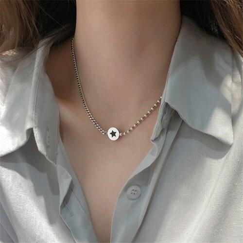 Vintage 925 Sterling Silver Star Round Charm Pendants Necklace For Women Girls Statement Jewelry dz652