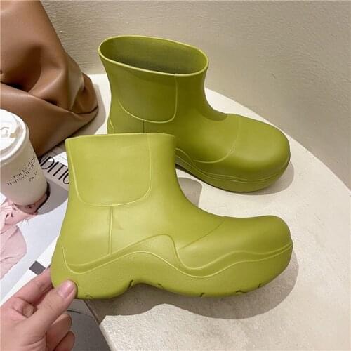 PULOMIES Women Shoes Martin Rain Boots Ladies Non-Slip Short Tube Fashion Outdoor Wear EVA Warm Waterproof Shoes Ankle Boots