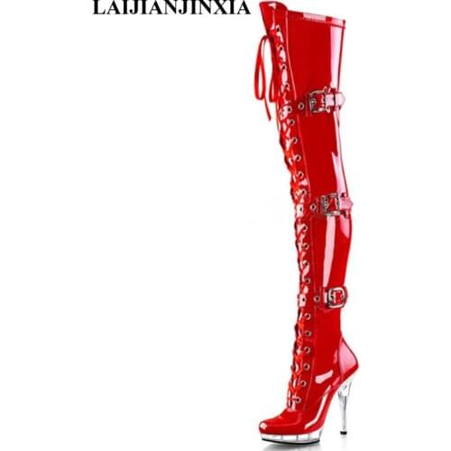 Sexy Fetish Shoes Over The Punk Knee 13 CM Ultra High Heels Stripper Platform Long Boots Women Pole Dance Shoes Gothic Strappy