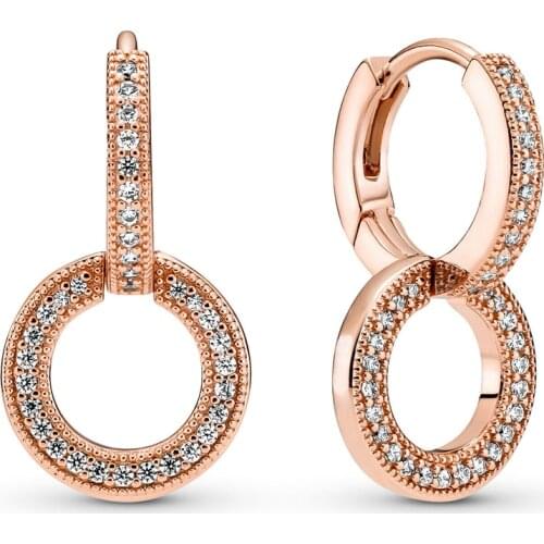 Original Sparkling Double Hoop With Crystal Stud Earring For 925 Sterling Silver Earring Women Party Gift Pandora DIY Jewelry