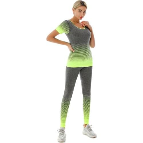 Women 2pcs Seamless fitness Yoga suit Without chest pad Gym sportswear set knitted gradient clothing suits free size