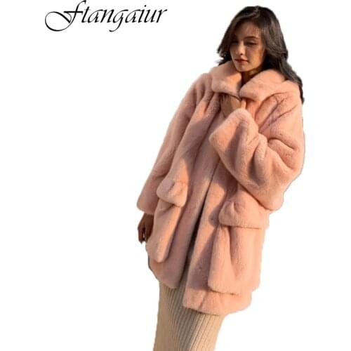 Ftangaiur 2021 Winter Import Purple standard Velvet Mink Fur Coat With Hood Pockets Women Medium Natural Real Mink Fur Coats