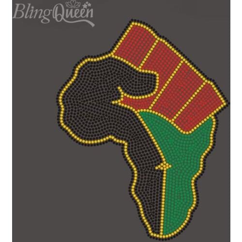 BlingQueen 25PCS/LOT Custom Iron On Rhinestone Transfers Hot Fix Strass Motifs Patches Black Lives Matter Fist Design