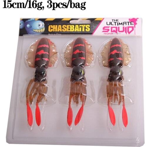 3Pcs Squid Jig Lure 15cm/16g Rig Fishing Soft Silicone Octopus Lures 3D Loose Body Swim Baits Sea Fishing Wobbler Creature Bait