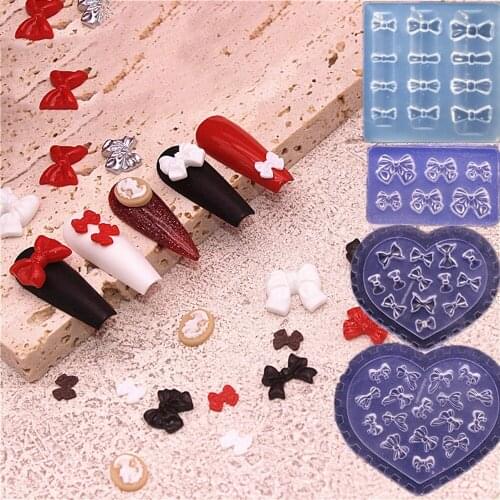 3D Silicone Nail Mold Elegant Transparent Crystal Powder Ribbon Bow Heart Pattern Stamping Plate Manicure Tools