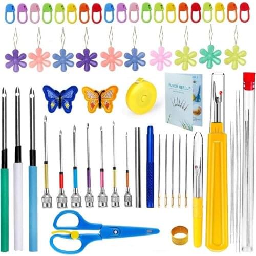 Imzay 59 PCS Stitching Punch Needle Punch Needle Embroidery Kit With Embroidery Tools Kits For Needle Punch DIY Sewing