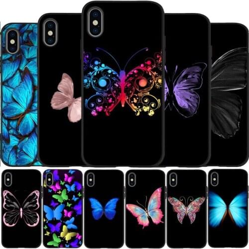 Animal butterfly Black Silicone Phone Case For IPhone 12 Mini 11 Pro Max XR XS XSMax X 5 5S SE 2020 6 7 8 Plus TPU Cover