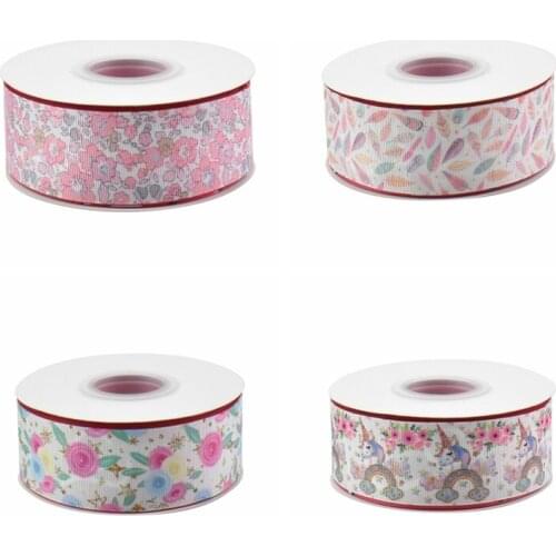 Flower Unicorn Feather New Hot Sell Cartoon Printed Grosgrain Ribbon Party Decoration 10 Yard DIY Bow Bag Material Handmade