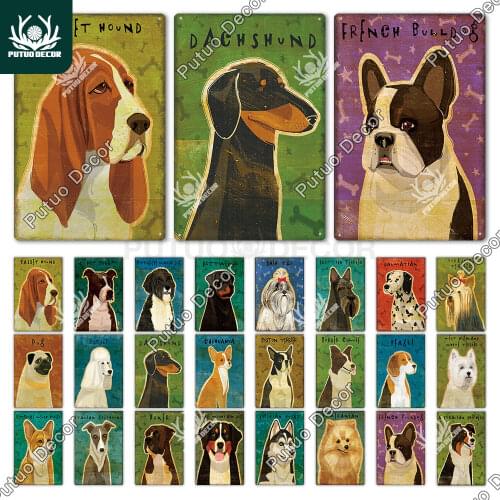 Putuo Decor Dog Breed Vintage Metal Tin Sign Lovely Friendship Poster Dog Market Kennel Dog House Door Decor Wall Decoration