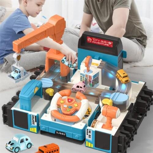 Childrens toy car deformed bus steering wheel multifunctional rail car interesting educational interactive toy birthday gift