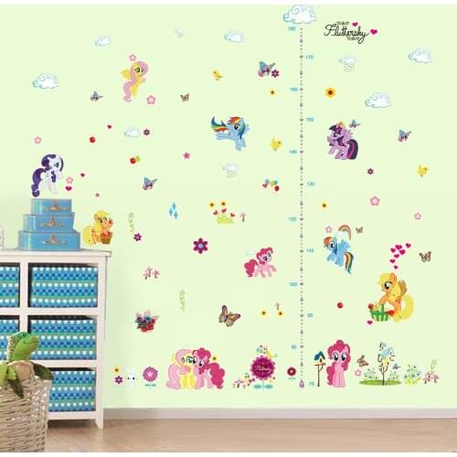 Diy cartoon horse butterfly height measure growth chart home decal wall sticker kids room flora butterfly beautiful nursery art