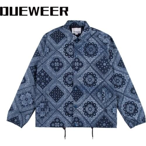 Dueweer Men Cashew Print Vintage Jackets Outwear Coats Paisley Pattern Fashion Hip Hop Mens Coach Jacket Streetwear