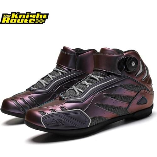 Purple Motorcycle Boots Non-Slip Moto Riding Boots Motocross Shoes Wear-Resisting Reflective Motorbike Biker Chopper Boots Shoes
