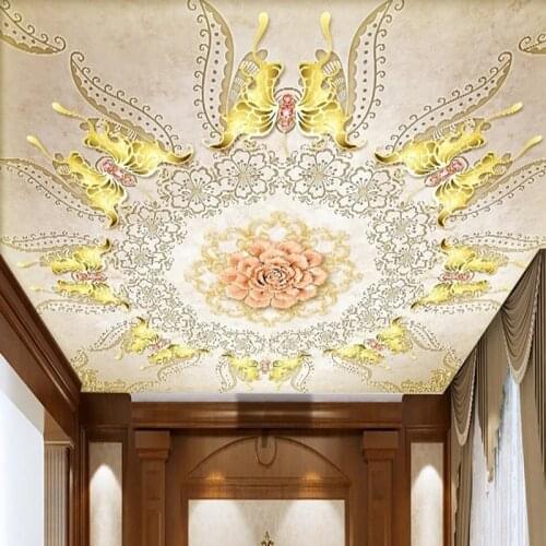 Home Interior Ceiling 3D Wallpaper European Style Flower Abstract Geometric Wall Photo Mural Living Room Bedroom Art Decoration