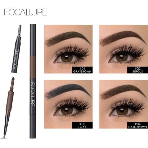 FOCALLURE Eyebrow Pencil 3 in 1 Auto Waterproof Eye Makeup Brow Shades Brush Powder Tint No Tone Long Lasting Eyebrow Pencil