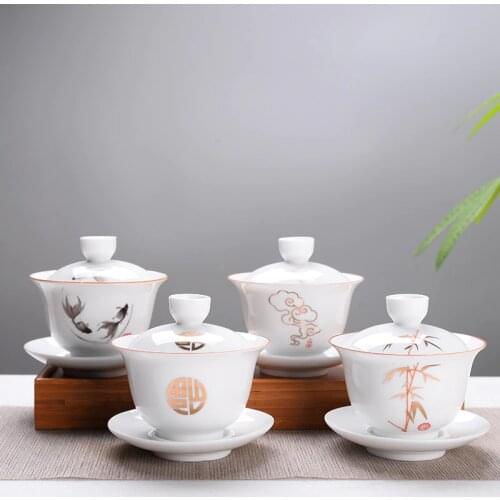 Ceramic Large Size Tureen Creative Tea Bowl Tea Cup Ceramic Whiteware Kung Fu Tea Set Sopera De Ceramica Jingdezhen Tea Cup