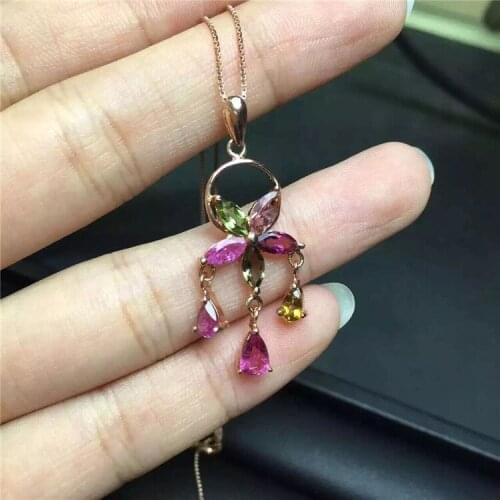 KJJEAXCMY boutique jewelry 925 pure silver inlaid natural Tourmaline Pendant Necklace