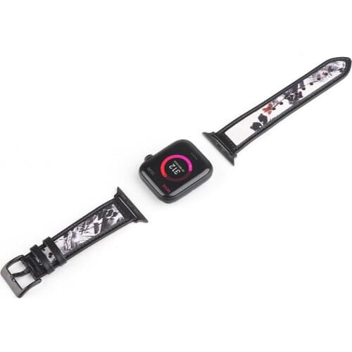 Ink painting Leather Straps for apple watch band 44mm 42mm Replacement Iwatch Series SE 6 5 4 3 2 1 Loop 40mm Watchband Bracelet