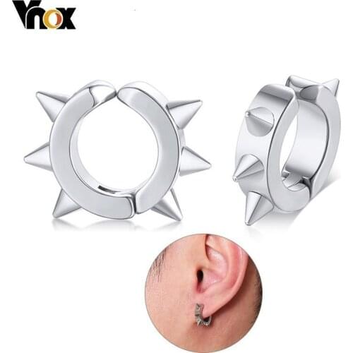 Vnox Punk Rivet Small Hoop Earrings for Men Women Black Gold Tone Stainless Steel Circle Earrings Anti Allergy