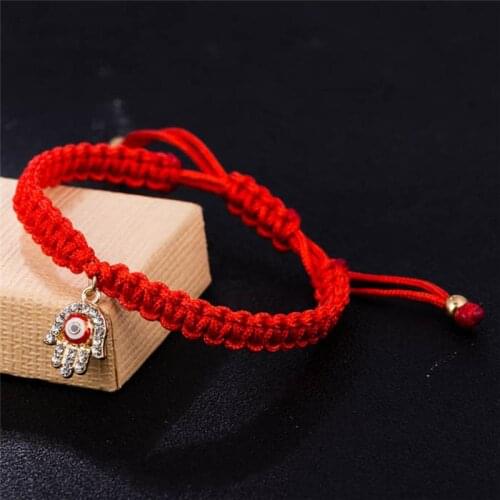Fashion Crystal Jewelry Bring Lucky Peaceful Bracelets Hamsa Hand Charm Red Thread Turkish Bracelets Handmade Rope Bracelets 1PC