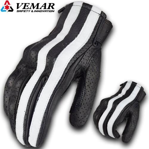 2021 Vemar Motorcycle Gloves Leather Straps Vintage Moto Leather Men Gloves Summer Motorbike Riding Racing Protective Guantes