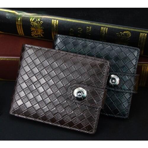 European and American Mens Wallet Short PU Fashion Woven Pattern Large Capacity Short Wallet Magnetic Buckle Three-fold Bag