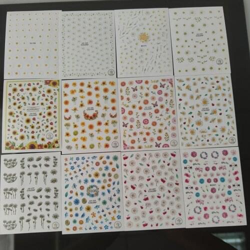 12 Pcs 8*10.3cm 3D Nail Sticker Decals Daisy Flowers Nails Decoraciones Gel Polish Sliders Manicure Accessories Stickers Set