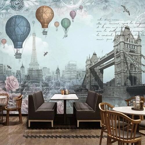 Custom Photo Wallpaper Retro Hot Air Balloon City Building Mural Restaurant Cafe Background Wall Decor Papel De Parede Wallpaper