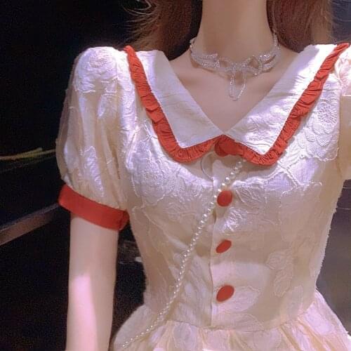 New Spring Sweet Vintage Dresses Women Elegant Evening Party Dress Female Button French Fairy Long Sleeve One Piece Dress Korean