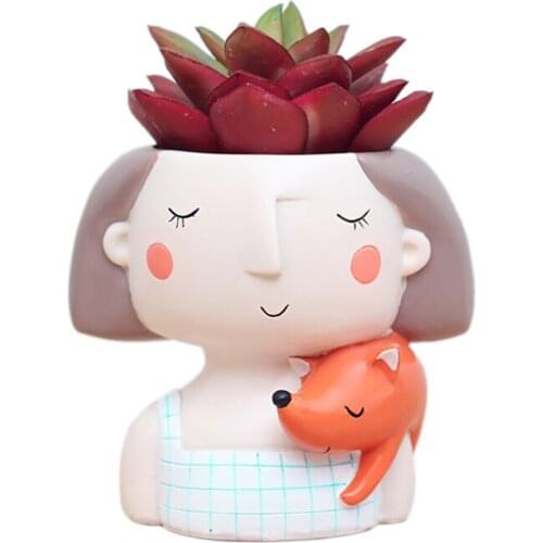 New Enamel Flower Pot Cartoon Girl Succulent Plant Pot Desk Handicraft Bonsai Home Decoration Garden Accessories