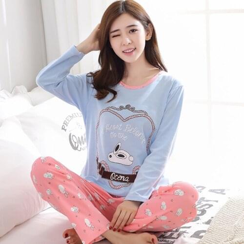 Autumn Cotton Women Pajamas Long Sleeve Cartoon Print Plus Size Pijama Mujer Sleepwear Homewear Womens Pajama Female Nightwear